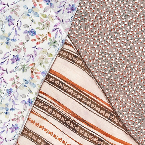 Sheer Floral & Stripe Printed Long Scarf | 40SC741