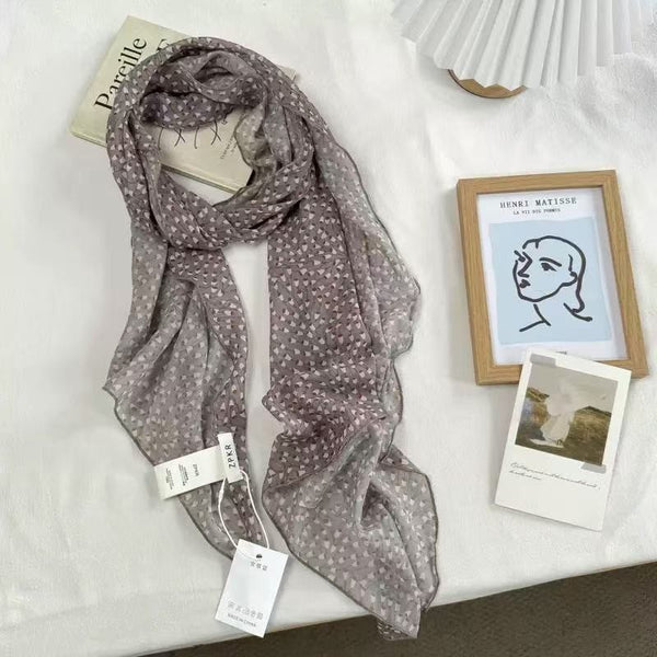 Sheer Floral & Stripe Printed Long Scarf | 40SC741