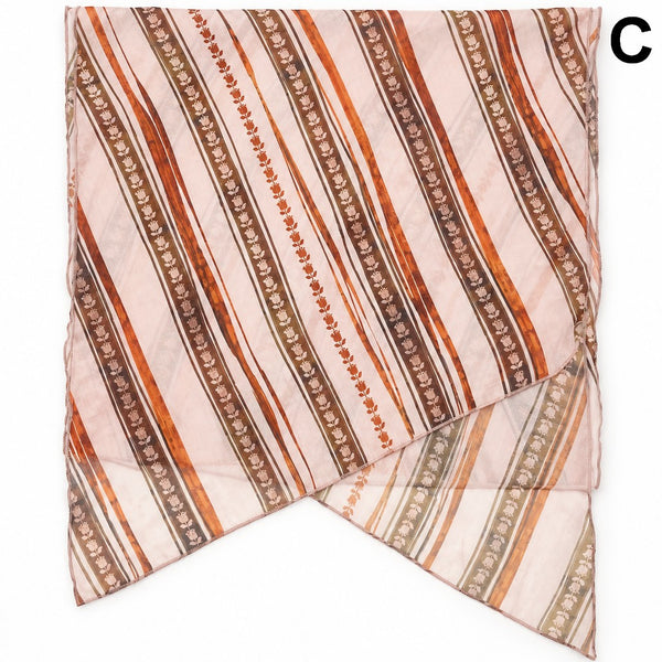 Sheer Floral & Stripe Printed Long Scarf | 40SC741