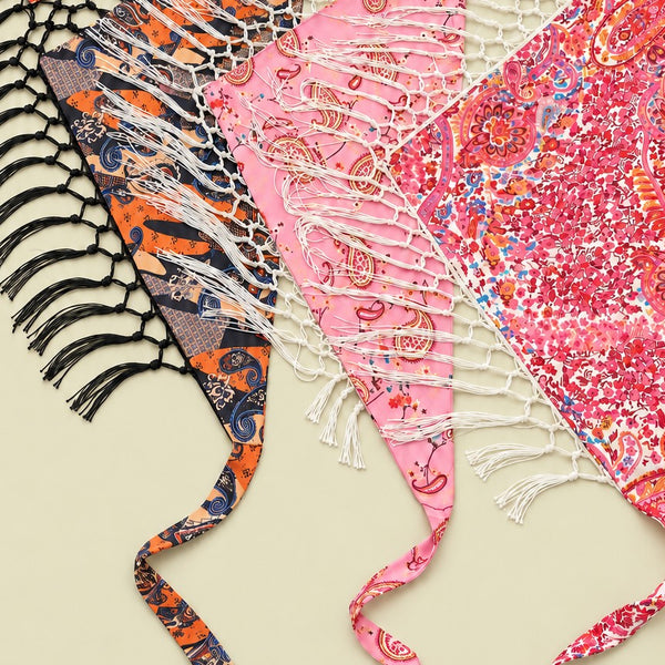 Paisley Print Fringe Triangle Hip Scarf Belt | 40SC752