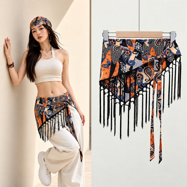 Paisley Print Fringe Triangle Hip Scarf Belt | 40SC752