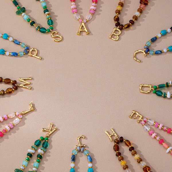 Boho Mixed Acrylic Initial Necklace 12Pc Set|80N93837-Pack12