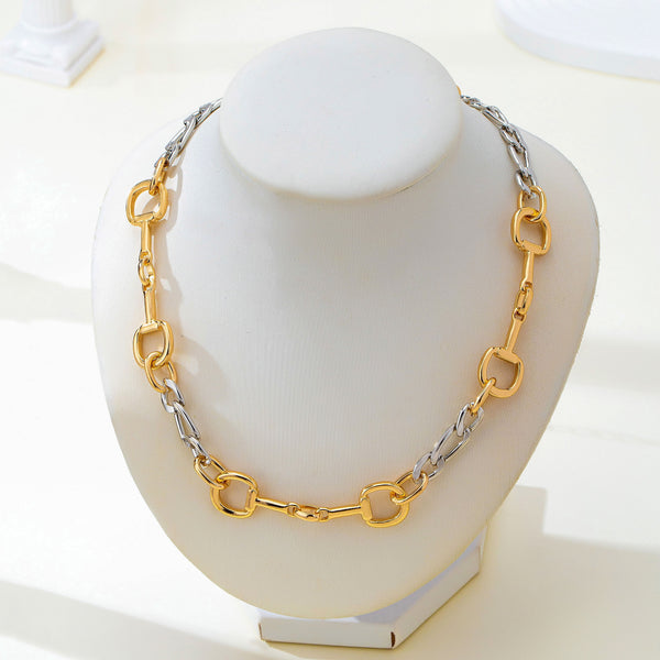 Two-Tone Mixed Chain Horsebit Link Necklace | 80N93871