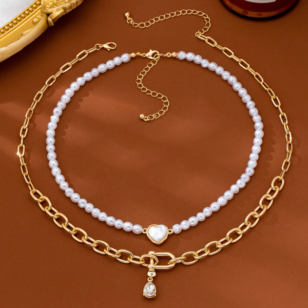 2-Piece Pearl & Chain Crystal Drop Necklace Set | 80N93877