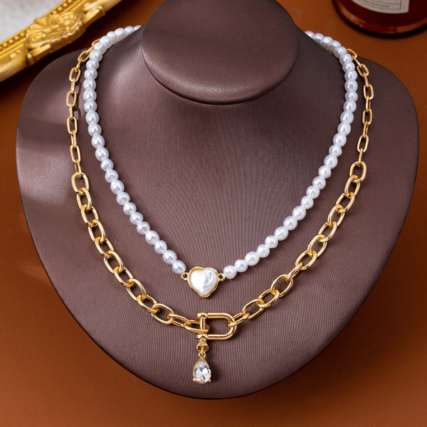 2-Piece Pearl & Chain Crystal Drop Necklace Set | 80N93877