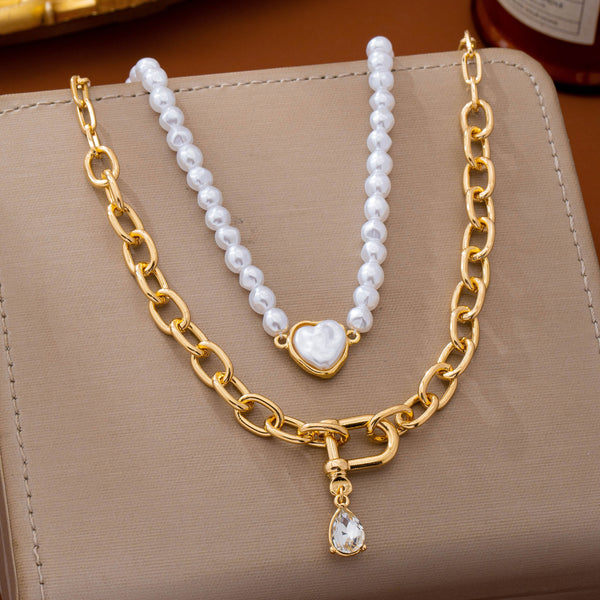2-Piece Pearl & Chain Crystal Drop Necklace Set | 80N93877