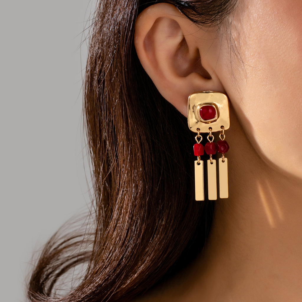 Burgundy Beaded Geometric Bar Drop Earrings | 80E63518 – JOSSLYN by ...