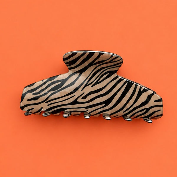 Brown Zebra Print Rounded Hair Claw Clips | 40H1266