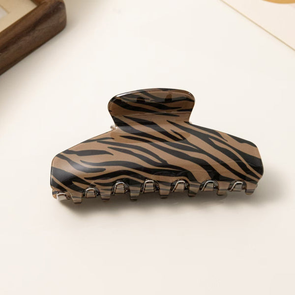 Brown Zebra Print Rounded Hair Claw Clips | 40H1266