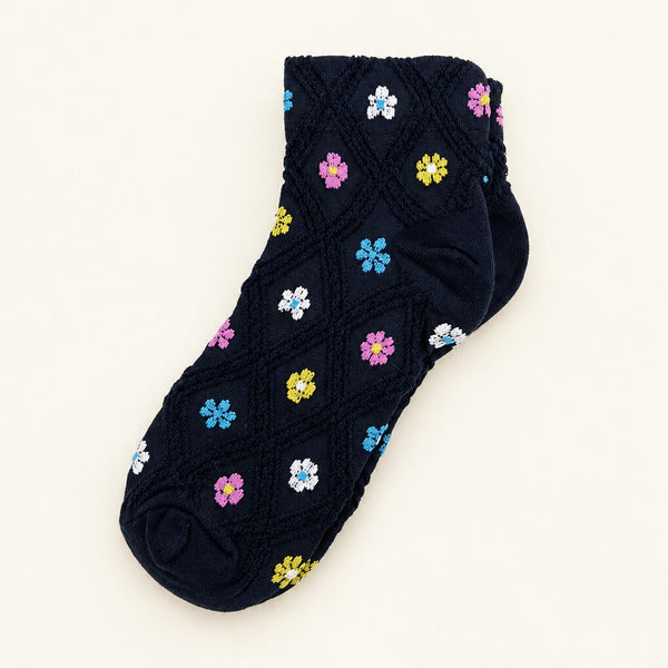 MULTI FLORAL EMBROIDERY TEXTURED ANKLE SOCKS | 40S02096