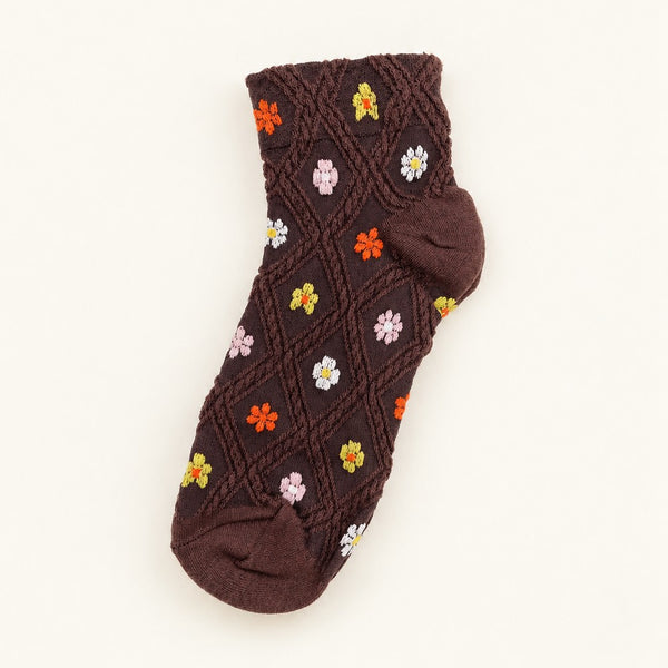 MULTI FLORAL EMBROIDERY TEXTURED ANKLE SOCKS | 40S02096