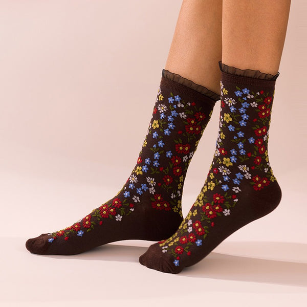 FLORAL PRINT SHEER MESH CREW SOCKS | 40S02097