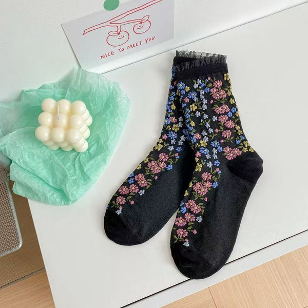 FLORAL PRINT SHEER MESH CREW SOCKS | 40S02097