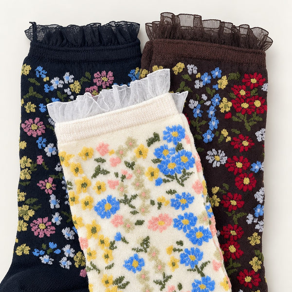 FLORAL PRINT SHEER MESH CREW SOCKS | 40S02097