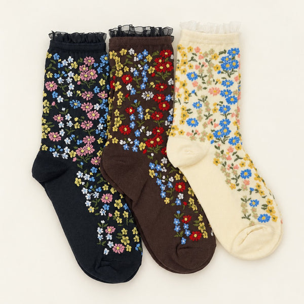 FLORAL PRINT SHEER MESH CREW SOCKS | 40S02097