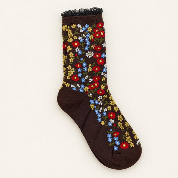 FLORAL PRINT SHEER MESH CREW SOCKS | 40S02097