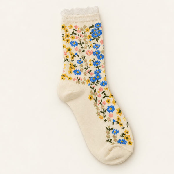 FLORAL PRINT SHEER MESH CREW SOCKS | 40S02097