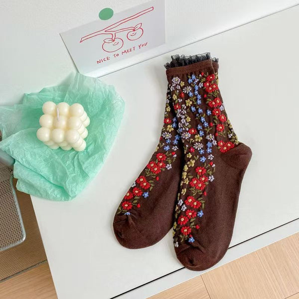FLORAL PRINT SHEER MESH CREW SOCKS | 40S02097