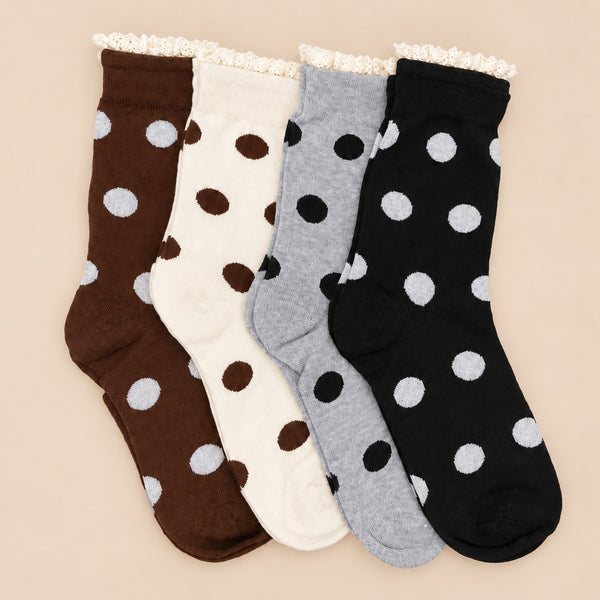 Polka Dot Lace Ruffle Trim Crew Socks | 40S02100