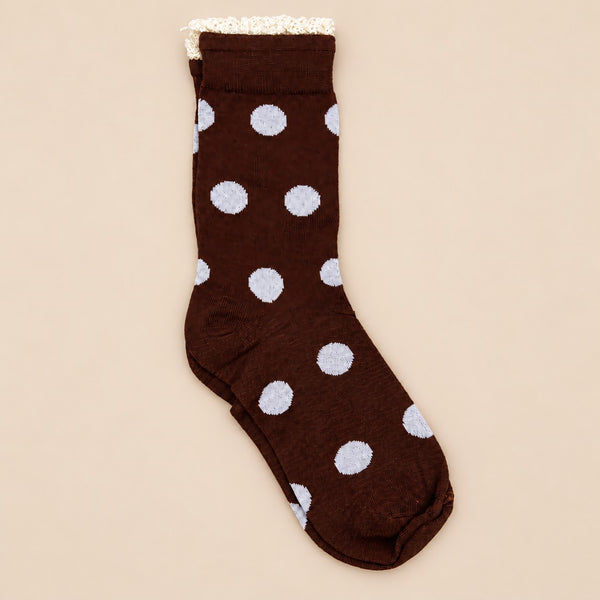 Polka Dot Lace Ruffle Trim Crew Socks | 40S02100
