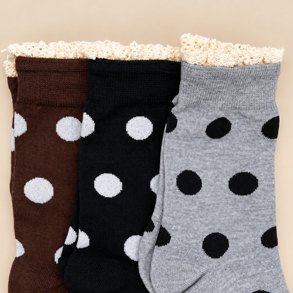 Polka Dot Lace Ruffle Trim Crew Socks | 40S02100