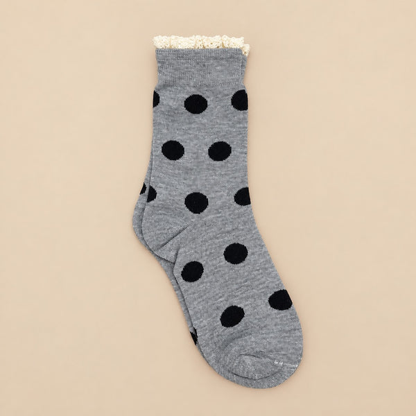 Polka Dot Lace Ruffle Trim Crew Socks | 40S02100