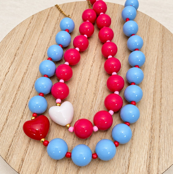 Chunky Acrylic Ball Bead & Heart Accent Necklace | 40NK9842