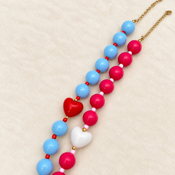 Chunky Acrylic Ball Bead & Heart Accent Necklace | 40NK9842