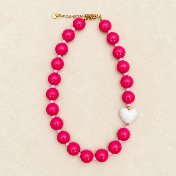 Chunky Acrylic Ball Bead & Heart Accent Necklace | 40NK9842