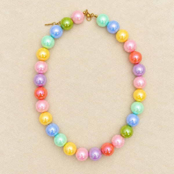 Chunky Pastel Iridescent Pearl Bead Collar Necklace|40NK9846