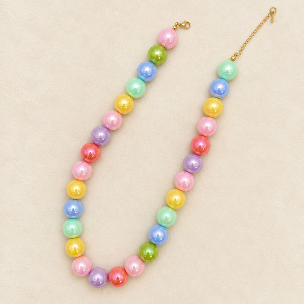 Chunky Pastel Iridescent Pearl Bead Collar Necklace|40NK9846