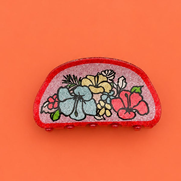 Glitter Floral Print Hair Claw Clips | 40H1243