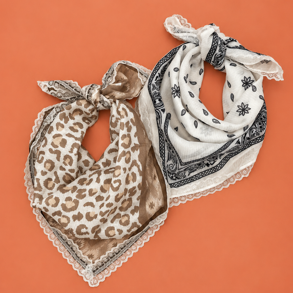 Animal & Paisley Print Lace-Trimmed Square Scarf | 40SC764