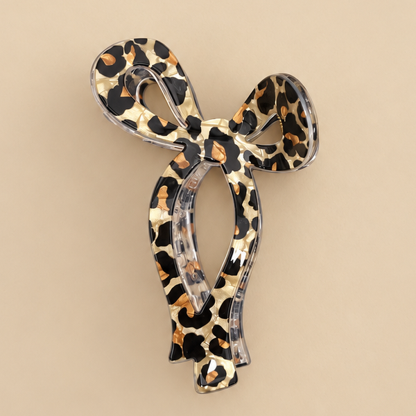 JUMBO ANIMAL LEOPARD PRINT BOW HAIR CLAW CLIPS | 40H1014