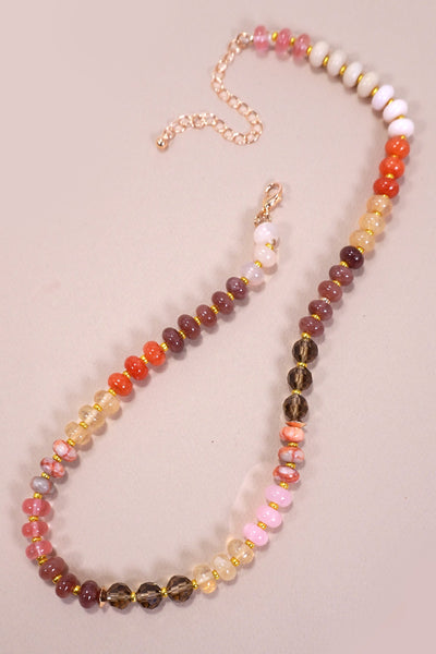 NATURAL AGATE GLASS SEMI PRECIOUS BEAD NECKLACE | 80N896