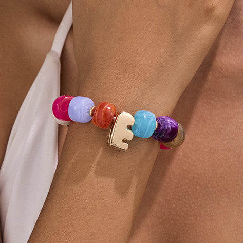 Chunky Initial Stretch Bracelet Set | 40B5276-Pack 12