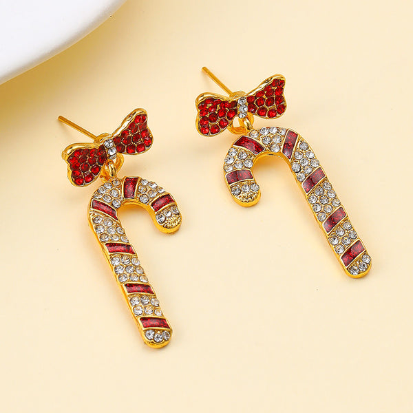 Crystal Bow & Rhinestone Candy Cane Drop Earrings | 40E558