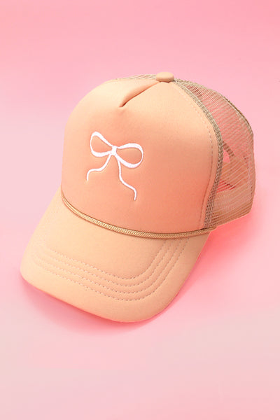 EMBROIDERY RIBBON BOW TRUCKER HAT CAP | 40HW718