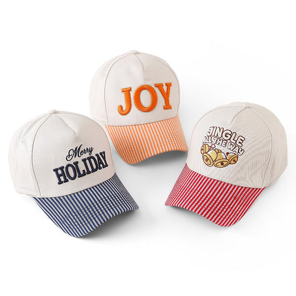 Holiday Embroidered Striped Brim Baseball Cap | 40HW763