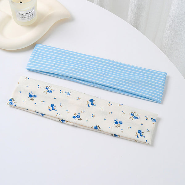 Blue Stripe & Vintage Floral Printed Headband Set | 40HWP602-Pack 2