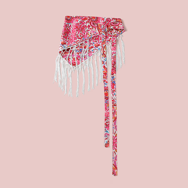 Paisley Print Fringe Triangle Hip Scarf Belt | 40SC752