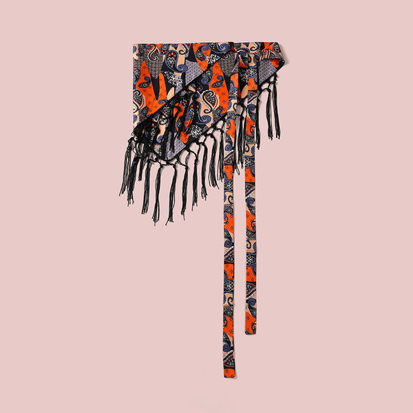 Paisley Print Fringe Triangle Hip Scarf Belt | 40SC752