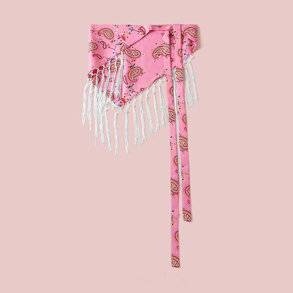 Paisley Print Fringe Triangle Hip Scarf Belt | 40SC752