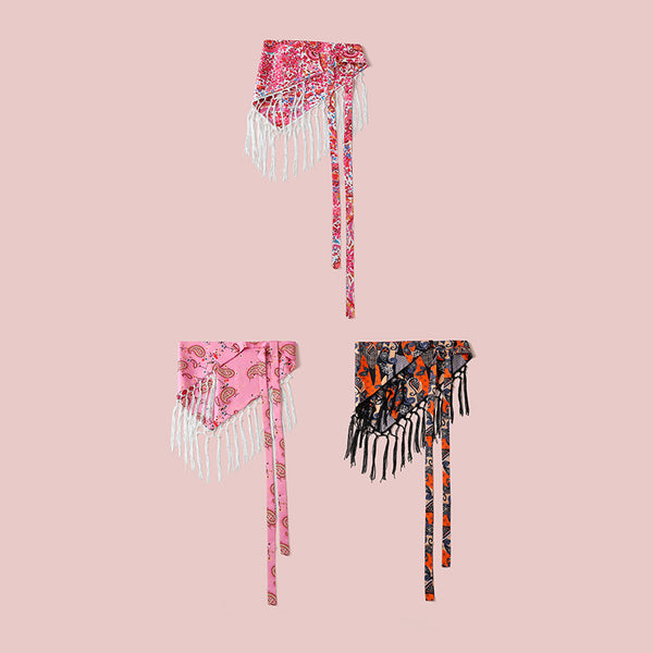 Paisley Print Fringe Triangle Hip Scarf Belt | 40SC752