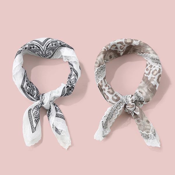 Animal & Paisley Print Lace-Trimmed Square Scarf | 40SC764