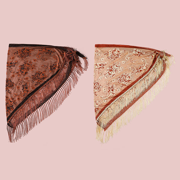 Vintage Sheer Floral Mesh Fringe Triangular Shawl | 40SC775