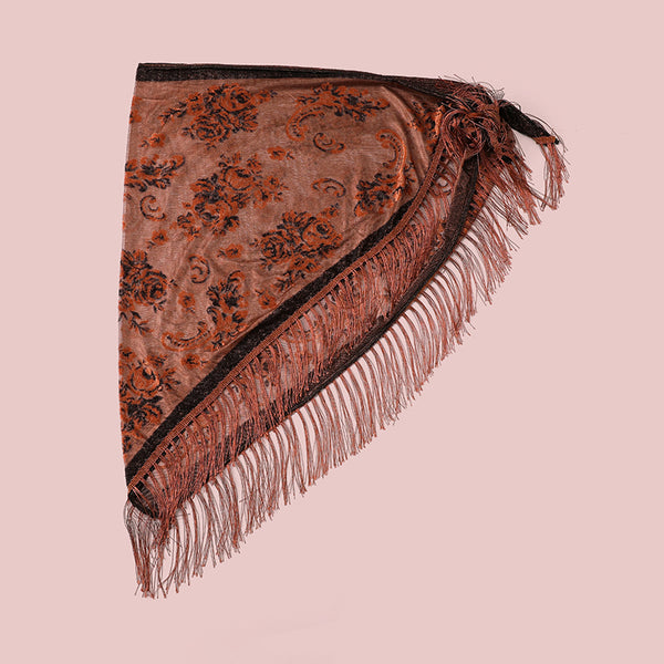Vintage Sheer Floral Mesh Fringe Triangular Shawl | 40SC775