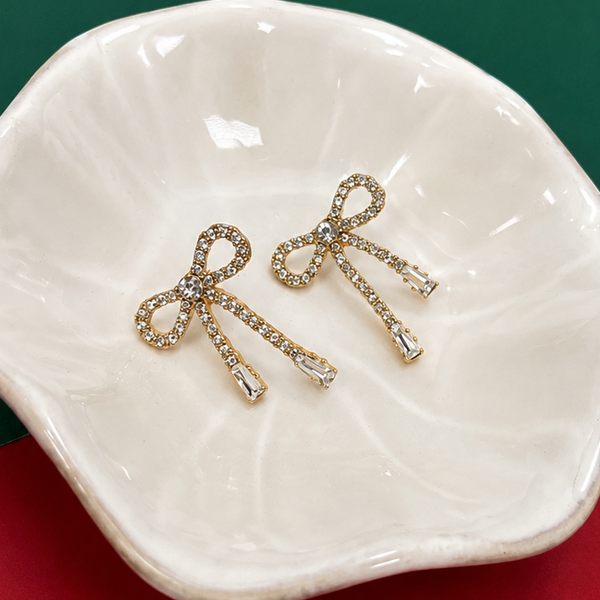 RHINESTONE BOW DROP EARRING | 80E2433