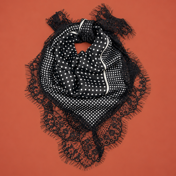Patterned Silk-Feel Lace Trim Square Scarf | 40SC774