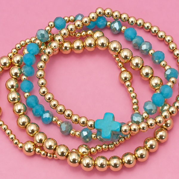BOHO CROSS MULTI COLOR BEADED STRETCH BRACELET SET | 40B5180